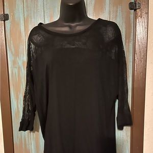 Black lace shoulder top, 3/4 sleeve